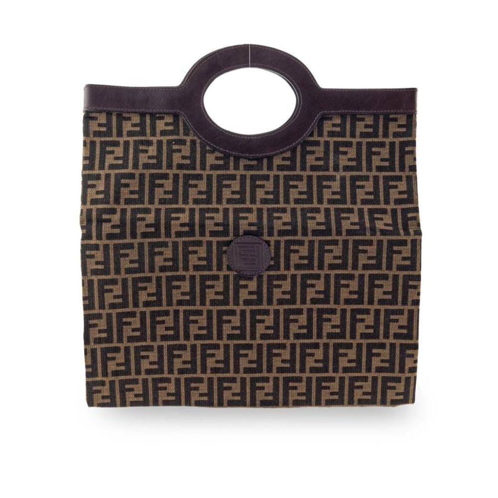 Fendi Tobacco Zucca Top Handle Porthole Shopper Tote